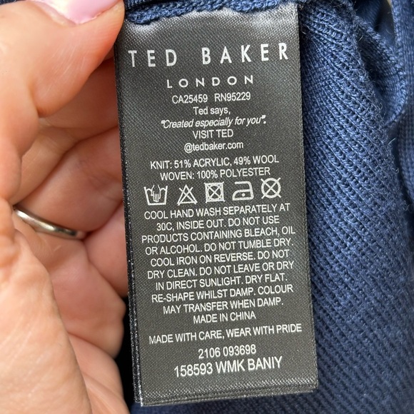 Ted Baker -  Navy Blue Baniy Ruched Long Sleeve Combo Sweater in Size S - Picture 7 of 9